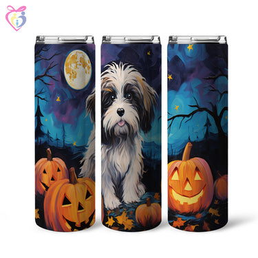 Havanese Halloween With Pumpkin 20oz Skinny Tumbler, Holiday Skinny Tumbler, For Dog Lovers, Vibrant Tumbler, Trending Tumbler